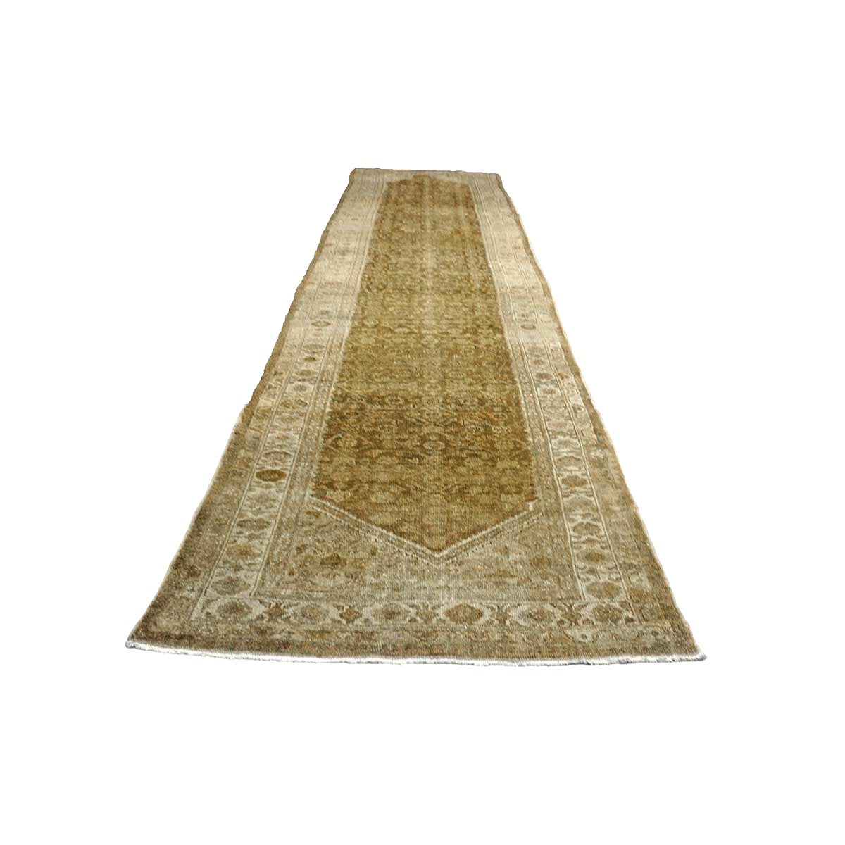 Antique Persian Malayer Wool 3x15 Camel & Ivory Handmade Runner Rug #1140727