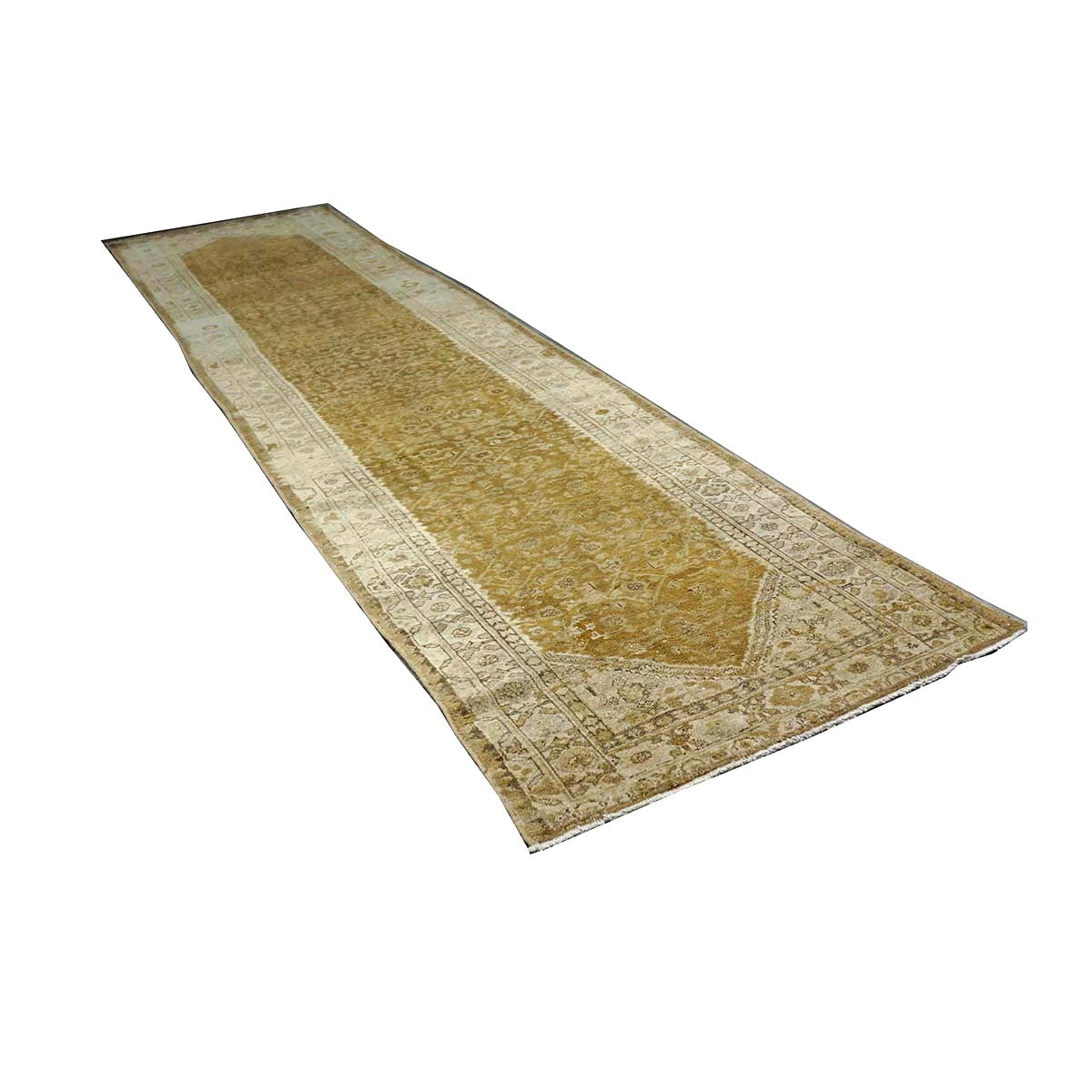 Antique Persian Malayer Wool 3x15 Camel & Ivory Handmade Runner Rug #1140727