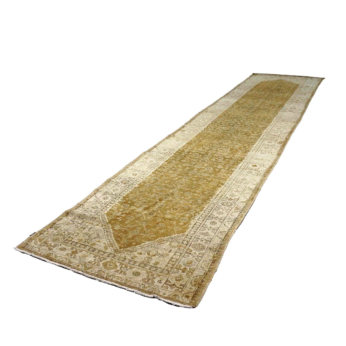 Antique Persian Malayer Wool 3x15 Camel & Ivory Handmade Runner Rug #1140727