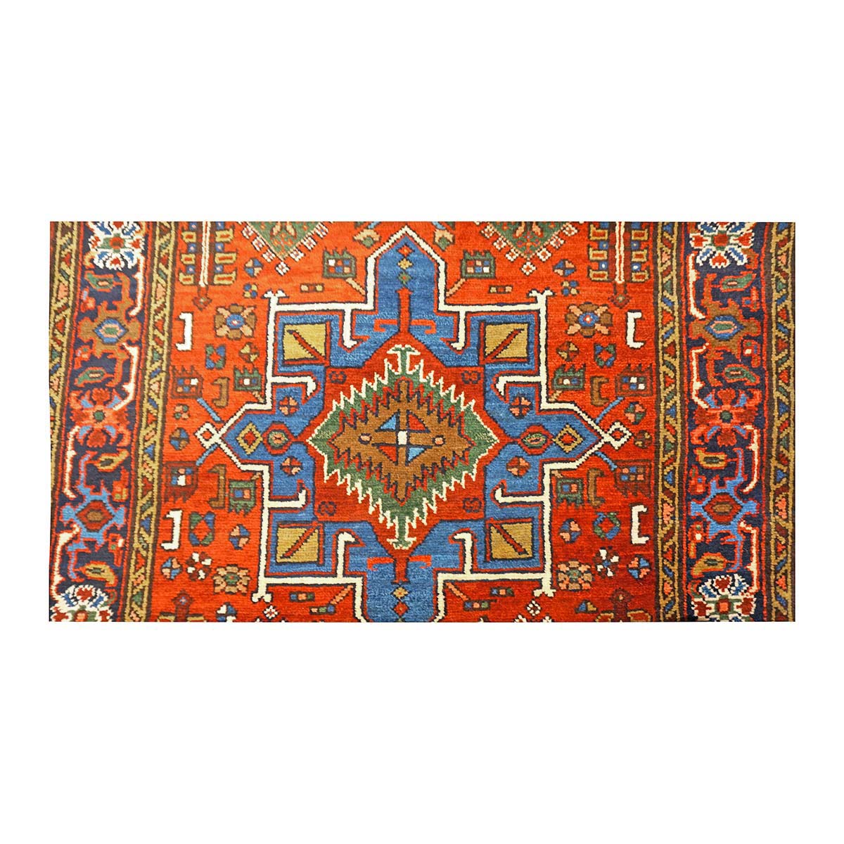 Antique Persian Heriz Wool 3x15 Rust & Navy Handmade Runner Rug #1140738