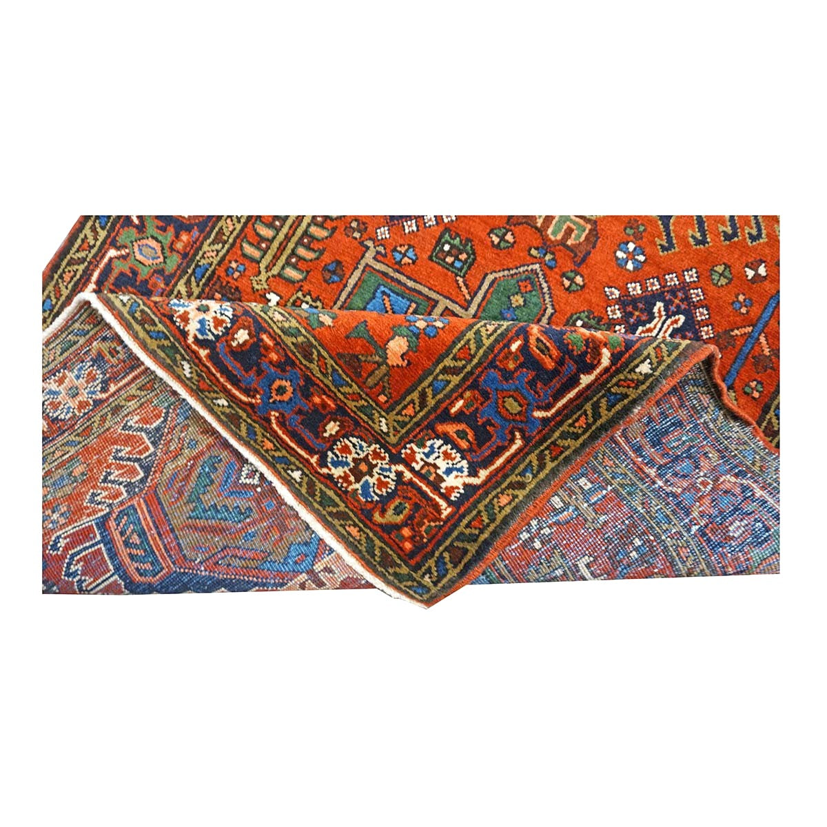 Antique Persian Heriz Wool 3x15 Rust & Navy Handmade Runner Rug #1140738