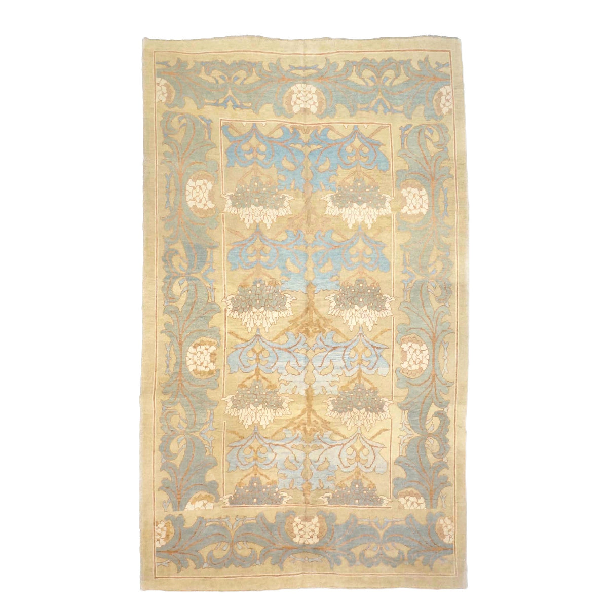 Turkish Donegal Wool & Hemp 8x14 Tan, Slate & Blue Handmade Area Rug #1140761