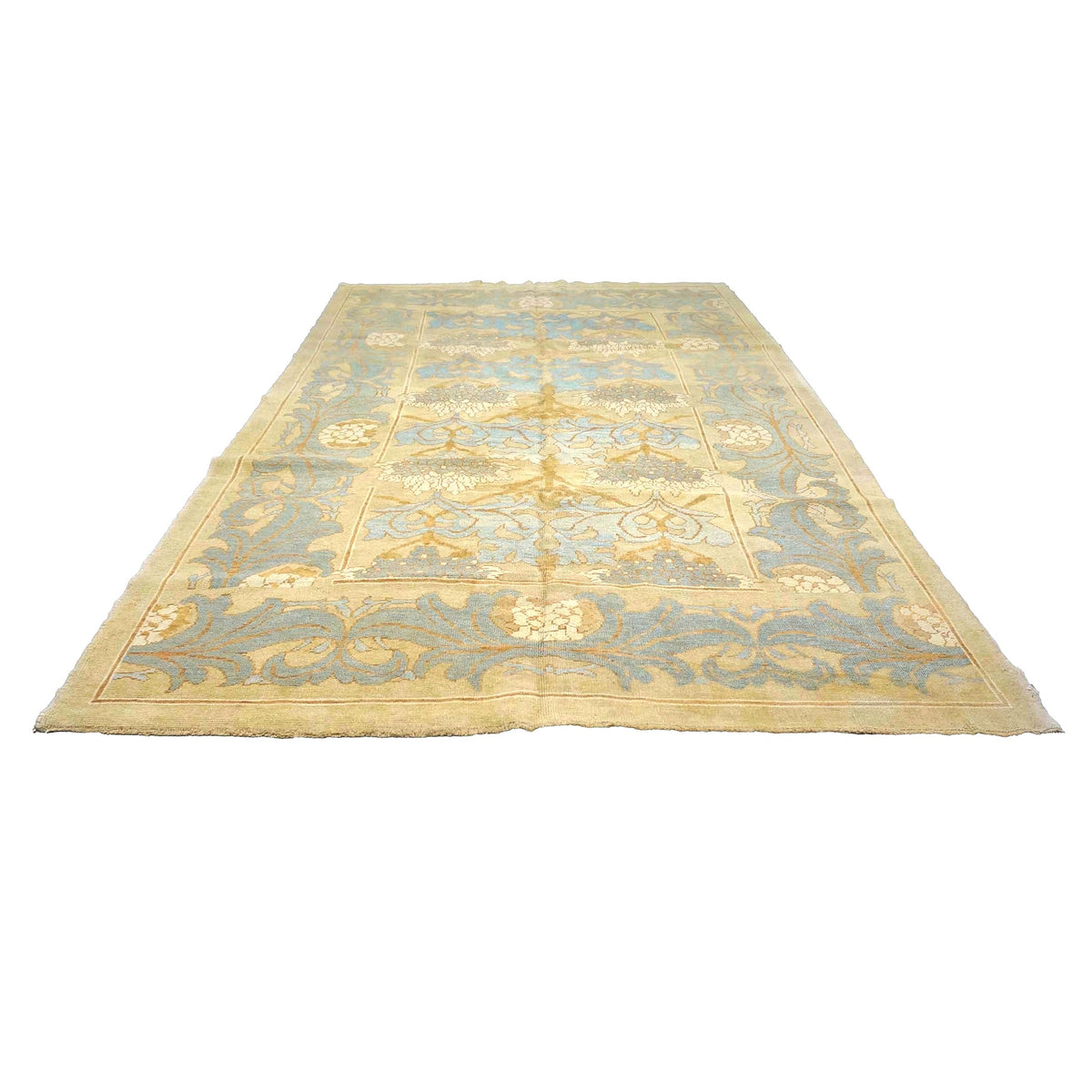 Turkish Donegal Wool & Hemp 8x14 Tan, Slate & Blue Handmade Area Rug #1140761