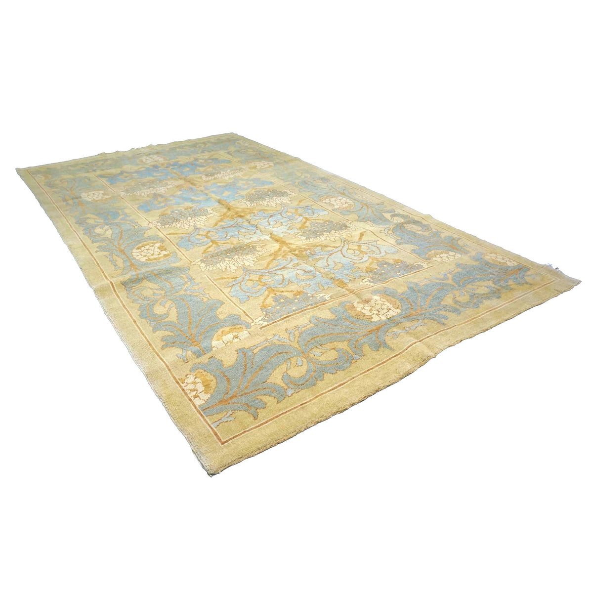 Turkish Donegal Wool & Hemp 8x14 Tan, Slate & Blue Handmade Area Rug #1140761