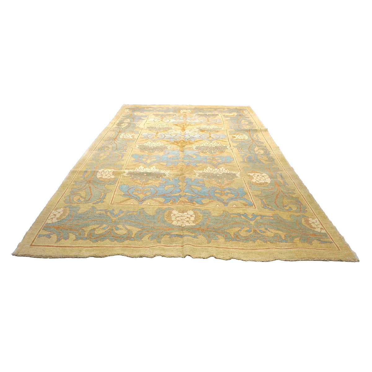 Turkish Donegal Wool & Hemp 8x14 Tan, Slate & Blue Handmade Area Rug #1140761