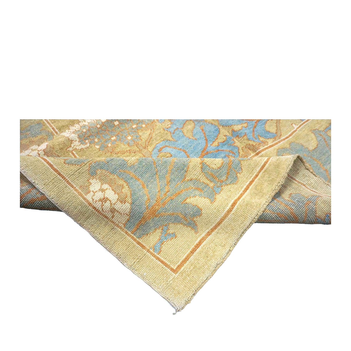 Turkish Donegal Wool & Hemp 8x14 Tan, Slate & Blue Handmade Area Rug #1140761