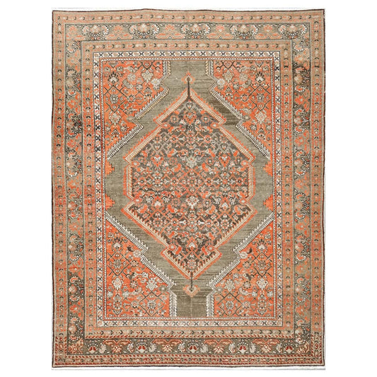 Antique Persian Malayer Wool 6x8 Rust, Ivory & Olive Green Handmade Area Rug #1140781