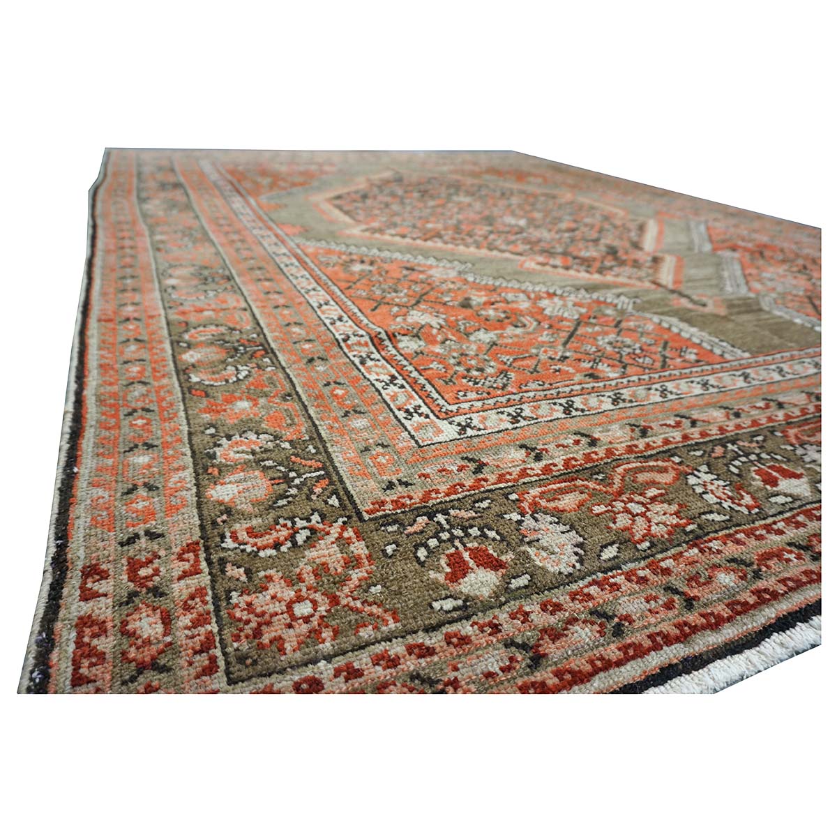 Antique Persian Malayer Wool 6x8 Rust, Ivory & Olive Green Handmade Area Rug #1140781