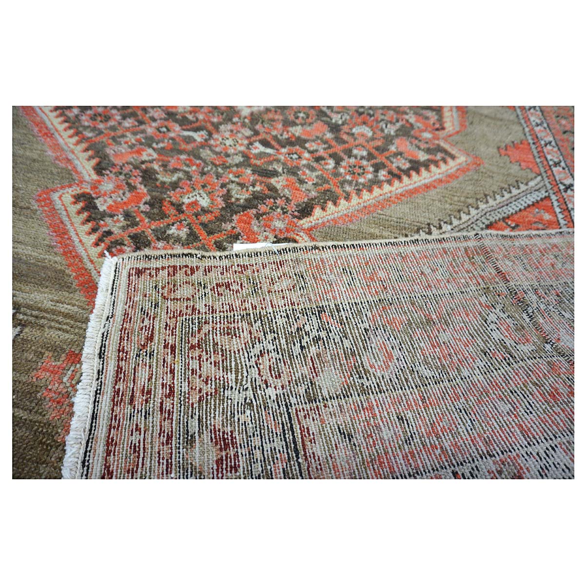 Antique Persian Malayer Wool 6x8 Rust, Ivory & Olive Green Handmade Area Rug #1140781