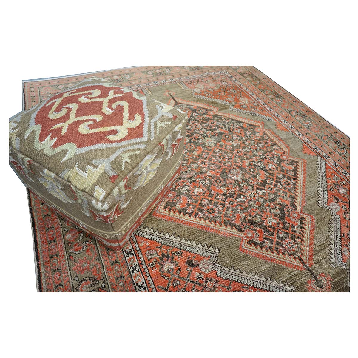 Antique Persian Malayer Wool 6x8 Rust, Ivory & Olive Green Handmade Area Rug #1140781