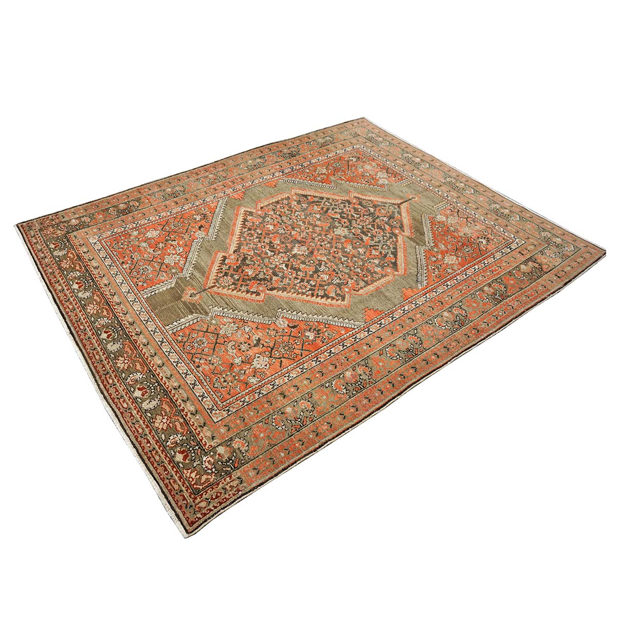 Antique Persian Malayer Wool 6x8 Rust, Ivory & Olive Green Handmade Area Rug #1140781
