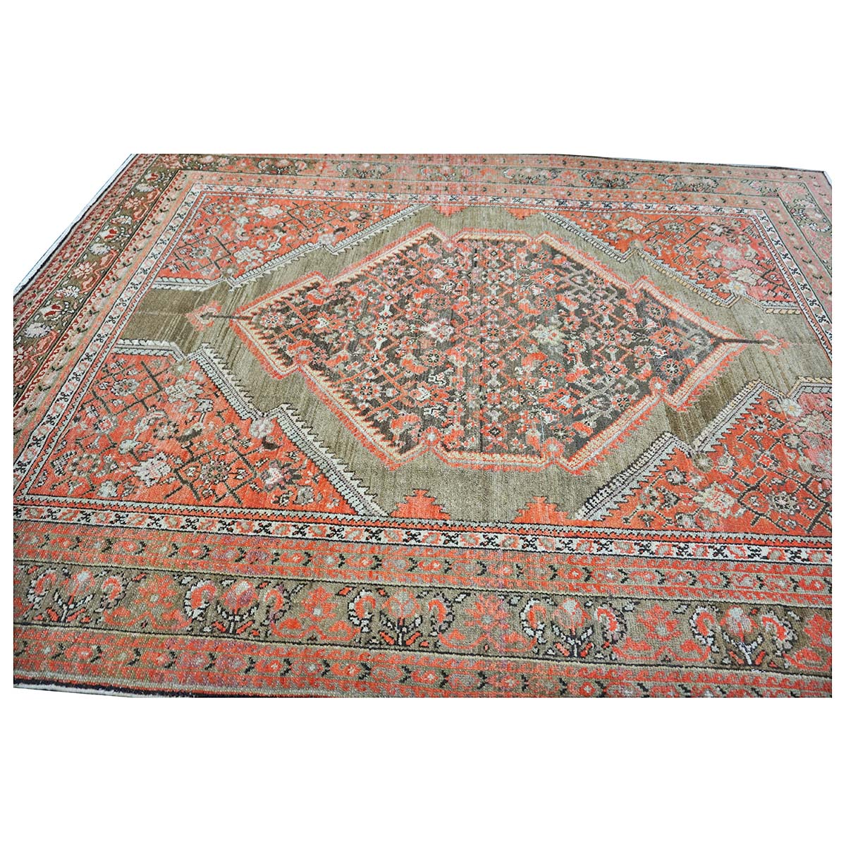 Antique Persian Malayer Wool 6x8 Rust, Ivory & Olive Green Handmade Area Rug #1140781