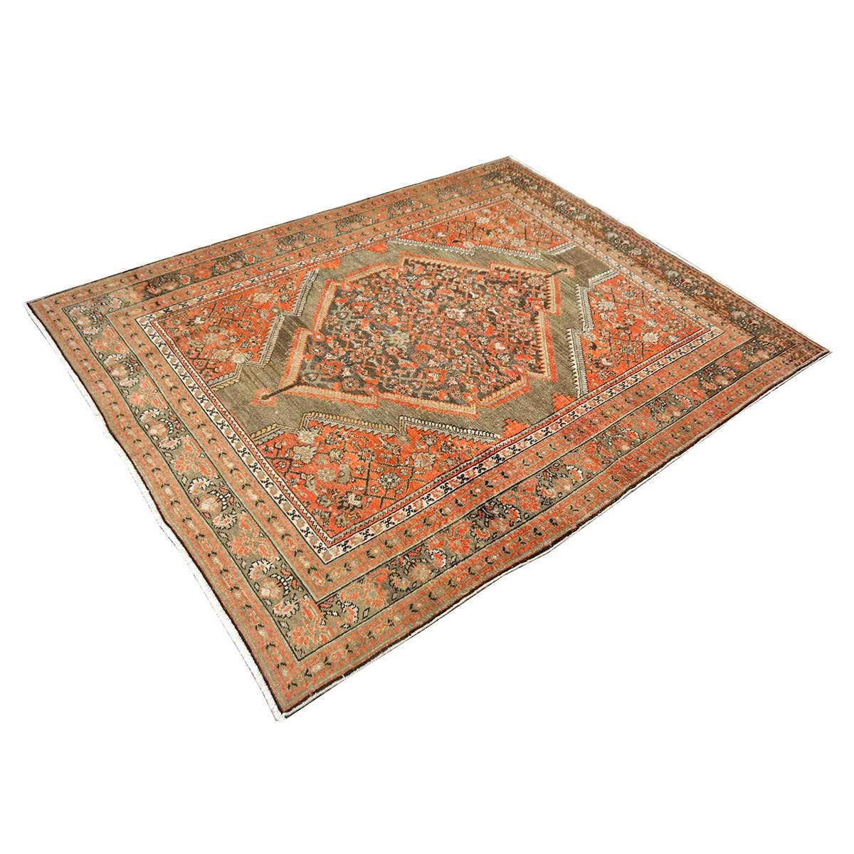 Antique Persian Malayer Wool 6x8 Rust, Ivory & Olive Green Handmade Area Rug #1140781