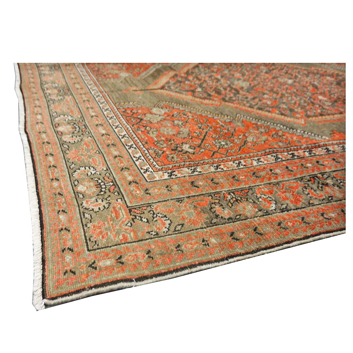 Antique Persian Malayer Wool 6x8 Rust, Ivory & Olive Green Handmade Area Rug #1140781
