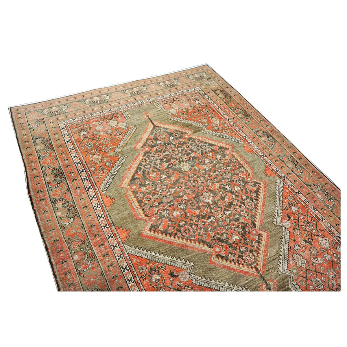 Antique Persian Malayer Wool 6x8 Rust, Ivory & Olive Green Handmade Area Rug #1140781