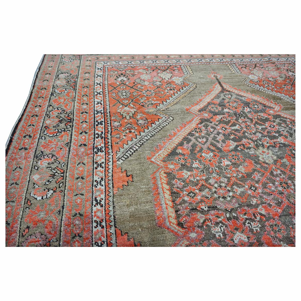Antique Persian Malayer Wool 6x8 Rust, Ivory & Olive Green Handmade Area Rug #1140781