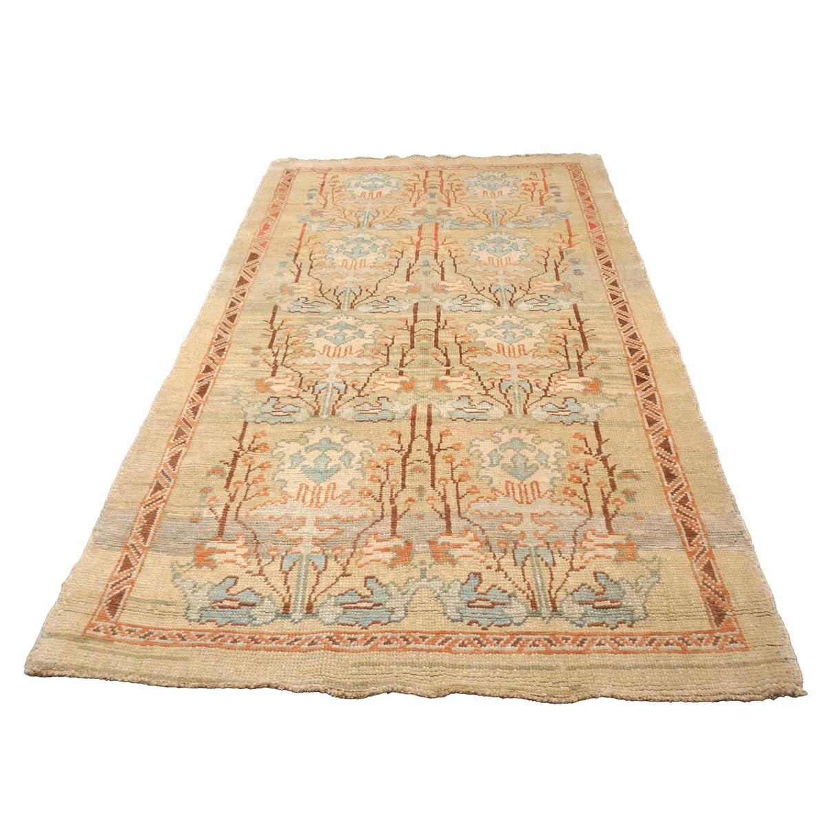 21st Century Turkish Donegal Wool 5x9 Tan and Rust Handmade Area Rug #1140876