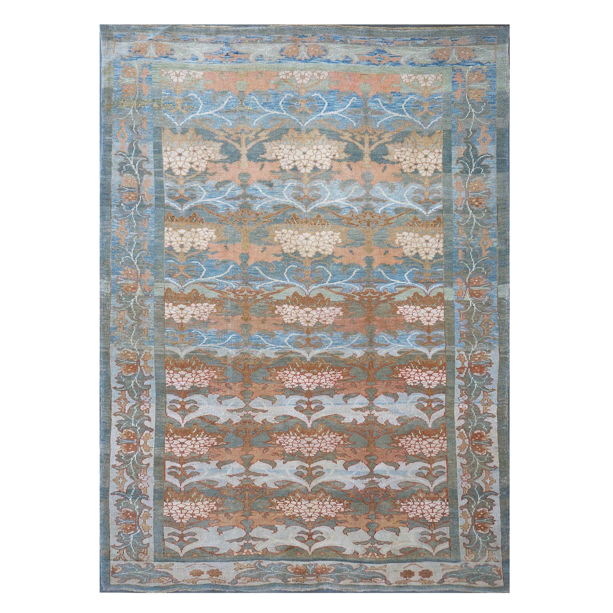 Turkish Donegal Hemp & Wool 8x11 Blue, Green, & Salmon Handmade Area Rug #1140933