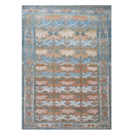 Turkish Donegal Hemp & Wool 8x11 Blue, Green, & Salmon Handmade Area Rug #1140933
