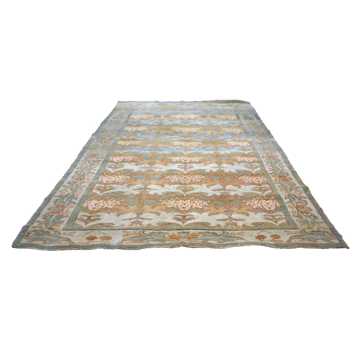 Turkish Donegal Hemp & Wool 8x11 Blue, Green, & Salmon Handmade Area Rug #1140933