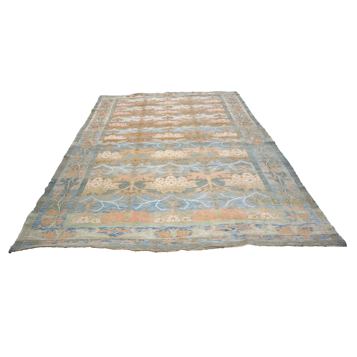 Turkish Donegal Hemp & Wool 8x11 Blue, Green, & Salmon Handmade Area Rug #1140933