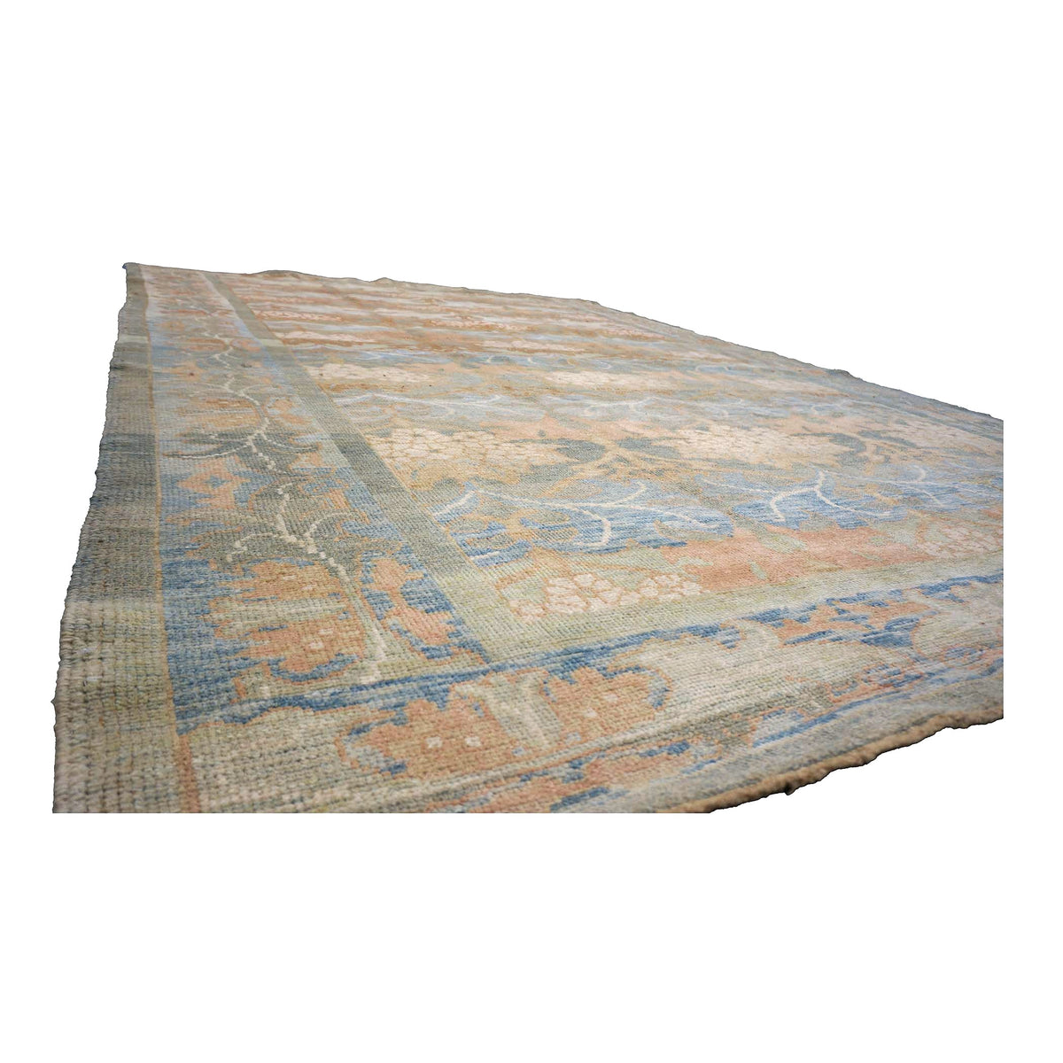 Turkish Donegal Hemp & Wool 8x11 Blue, Green, & Salmon Handmade Area Rug #1140933