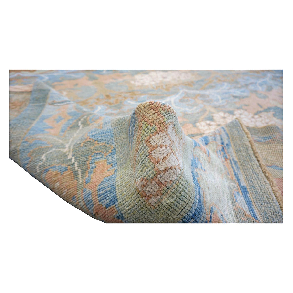 Turkish Donegal Hemp & Wool 8x11 Blue, Green, & Salmon Handmade Area Rug #1140933