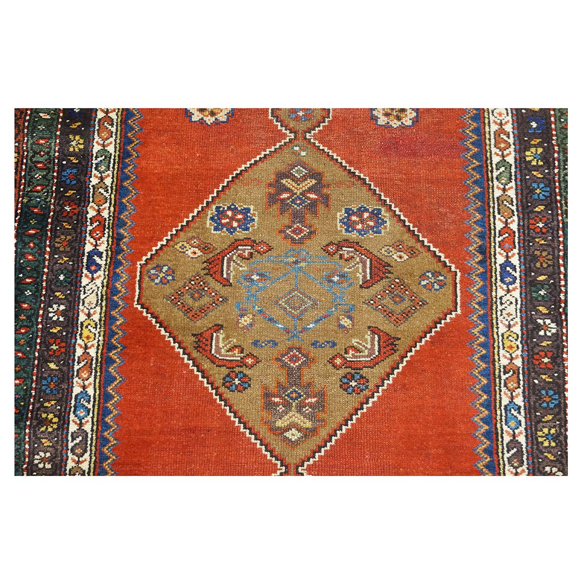 Antique Persian Malayer Wool 4x17 Red, Orange, Blue & Green Handmade Gallery Rug #1140935