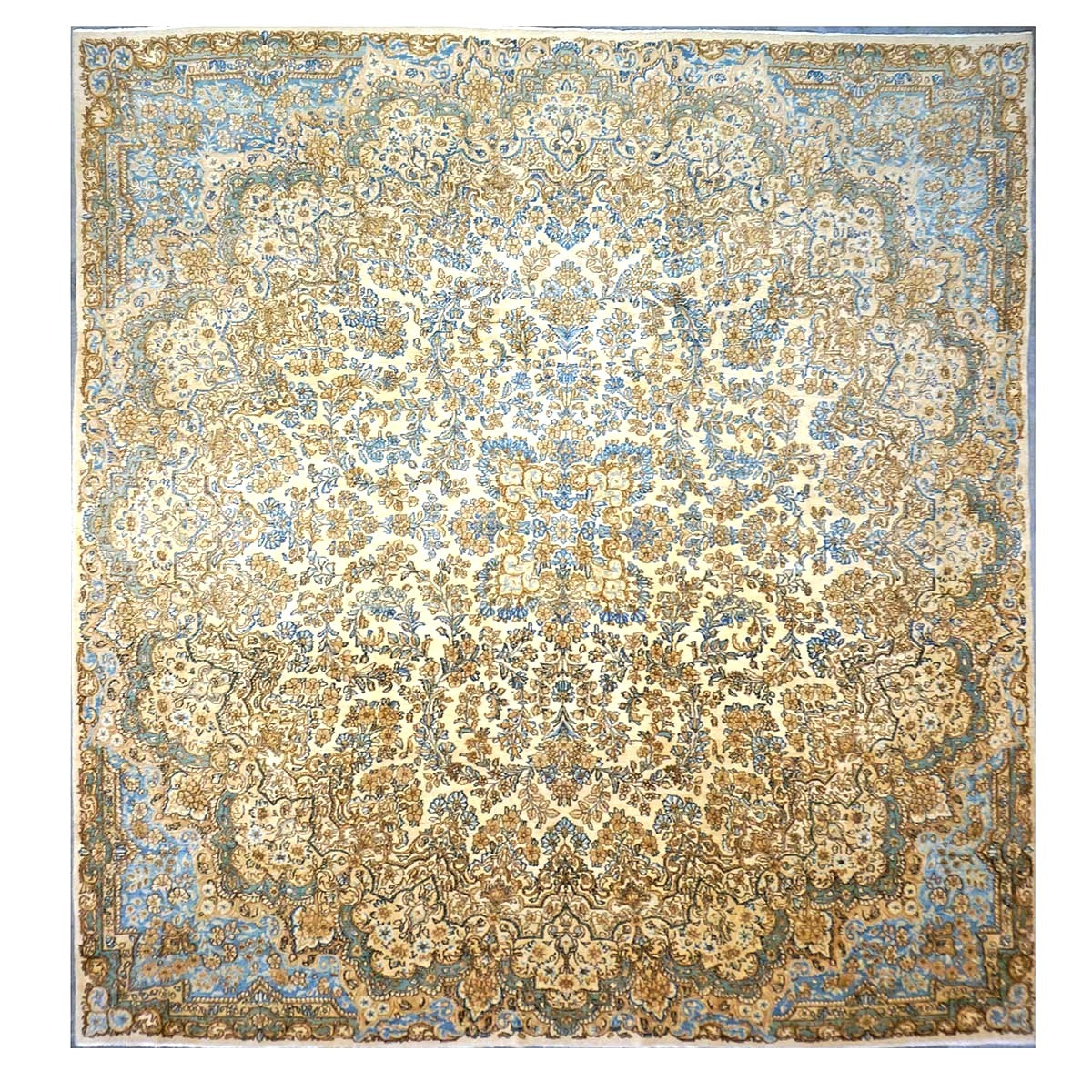 Persian Kerman Wool 10x11 Ivory & Light Blue Handmade Area Rug #1141059