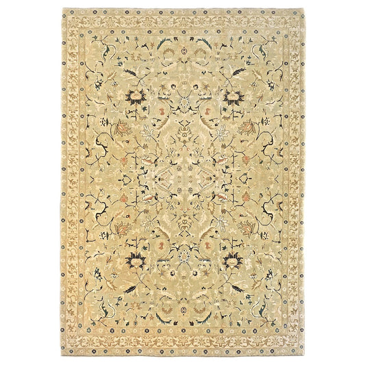 21st Century Turkish Agra Wool 9x13 Light Olive and Khaki Handmade Area Rug #1141219