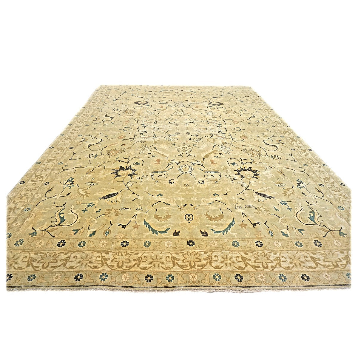 21st Century Turkish Agra Wool 9x13 Light Olive and Khaki Handmade Area Rug #1141219