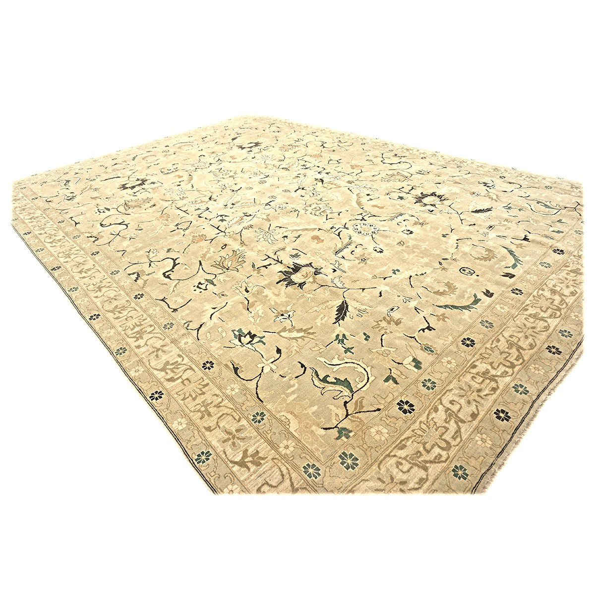 21st Century Turkish Agra Wool 9x13 Light Olive and Khaki Handmade Area Rug #1141219