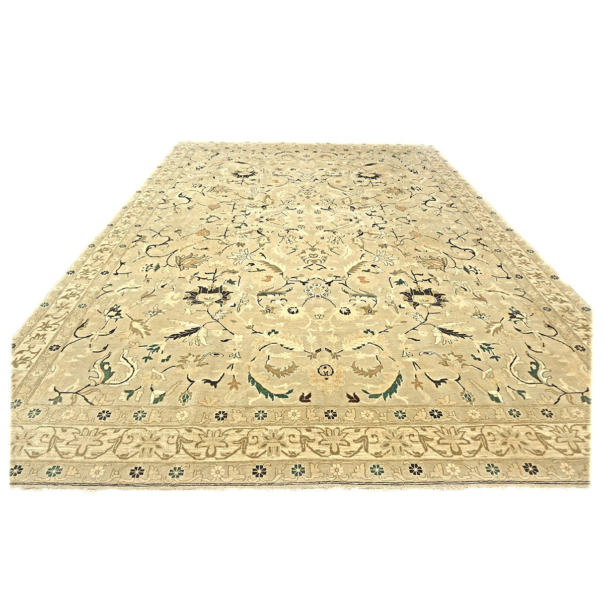 21st Century Turkish Agra Wool 9x13 Light Olive and Khaki Handmade Area Rug #1141219