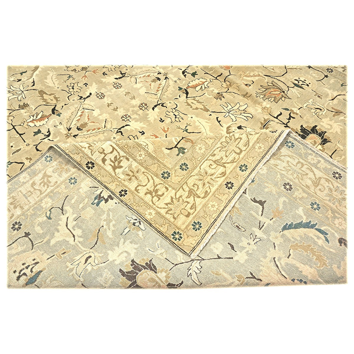21st Century Turkish Agra Wool 9x13 Light Olive and Khaki Handmade Area Rug #1141219
