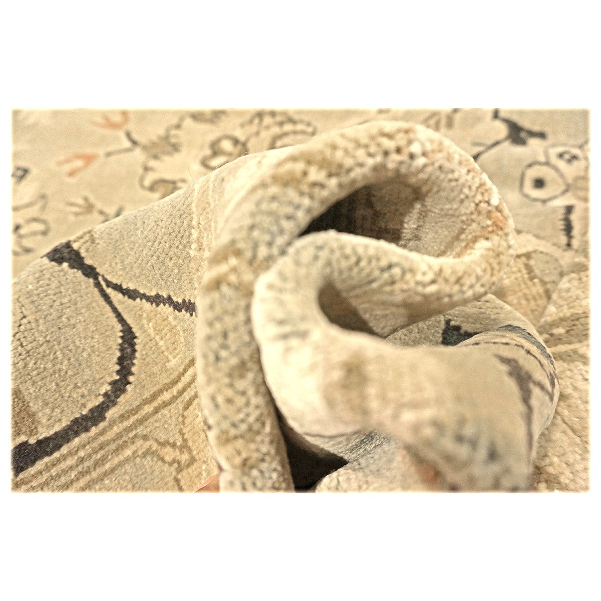 21st Century Turkish Agra Wool 9x13 Light Olive and Khaki Handmade Area Rug #1141219