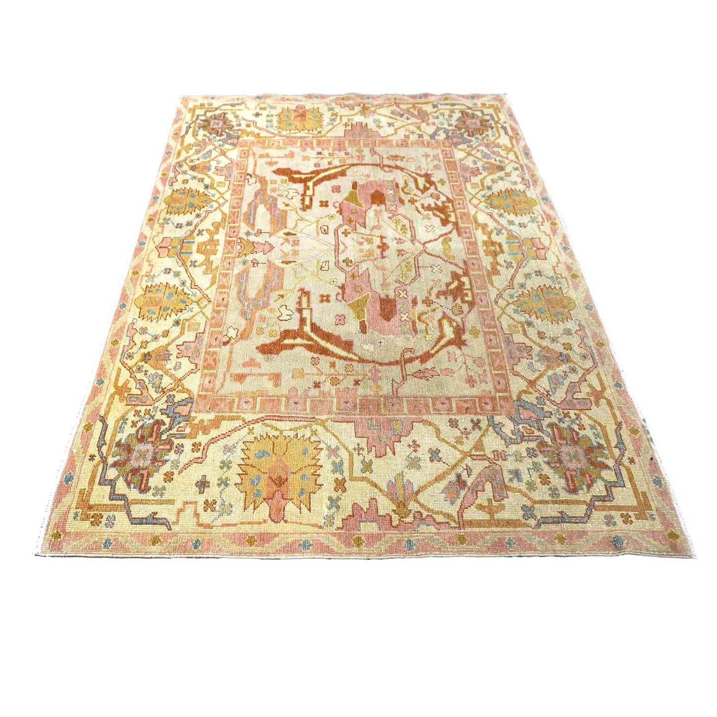 Persian Sultanabad Wool 4x7 Tan, Light Blue, Pink & Orange Handmade Area Rug #1141234