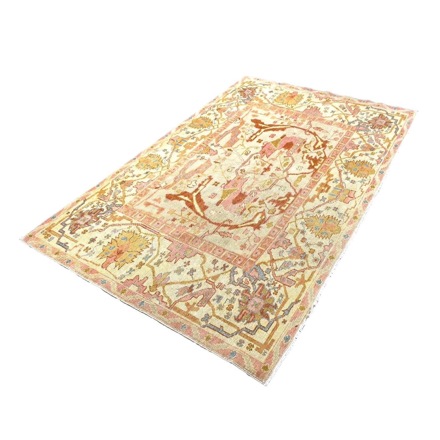 Persian Sultanabad Wool 4x7 Tan, Light Blue, Pink & Orange Handmade Area Rug #1141234
