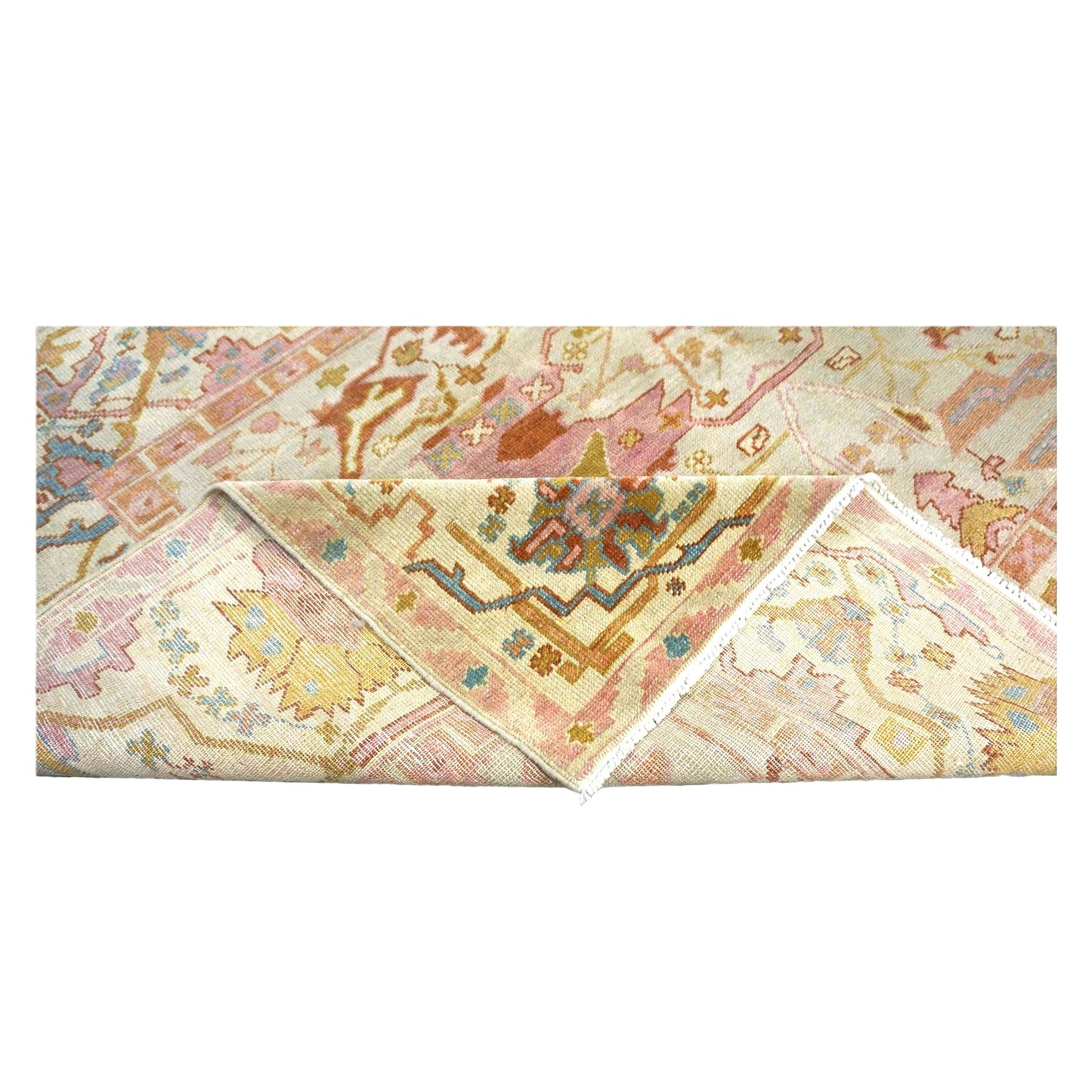 Persian Sultanabad Wool 4x7 Tan, Light Blue, Pink & Orange Handmade Area Rug #1141234
