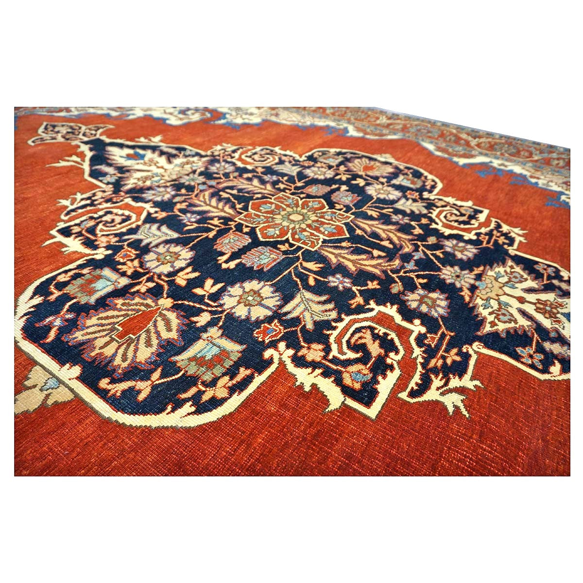 Turkish Serapi Wool 8x10 Rust, Navy & Ivory Handmade Area Rug #1141237