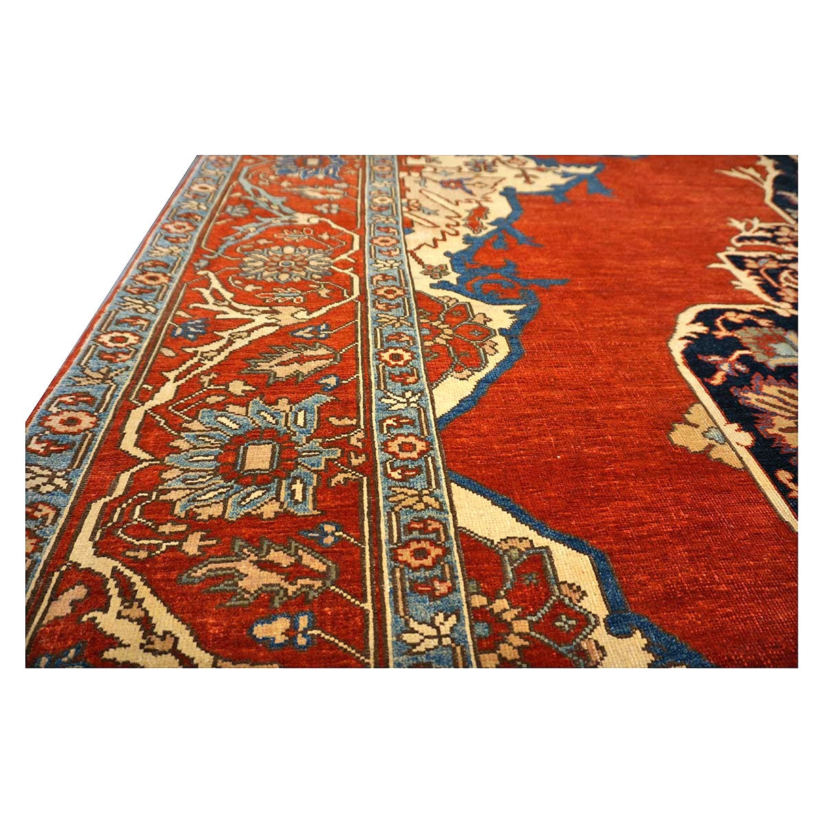 Turkish Serapi Wool 8x10 Rust, Navy & Ivory Handmade Area Rug #1141237