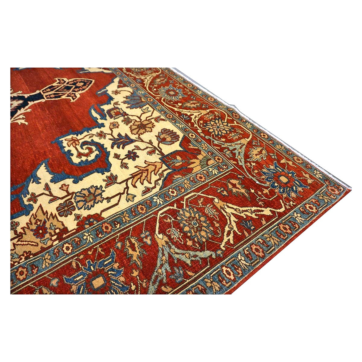 Turkish Serapi Wool 8x10 Rust, Navy & Ivory Handmade Area Rug #1141237