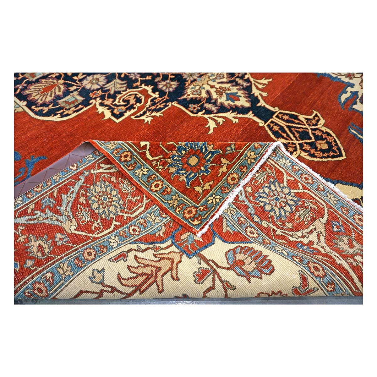 Turkish Serapi Wool 8x10 Rust, Navy & Ivory Handmade Area Rug #1141237