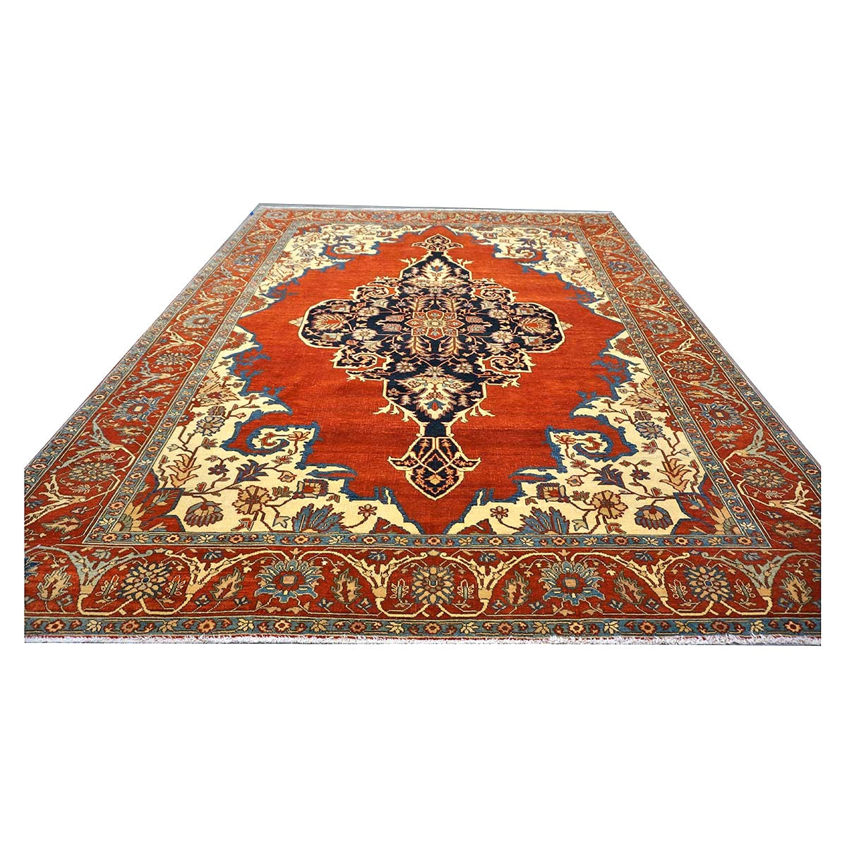 Turkish Serapi Wool 8x10 Rust, Navy & Ivory Handmade Area Rug #1141237
