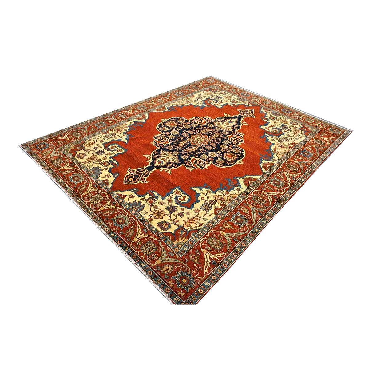 Turkish Serapi Wool 8x10 Rust, Navy & Ivory Handmade Area Rug #1141237