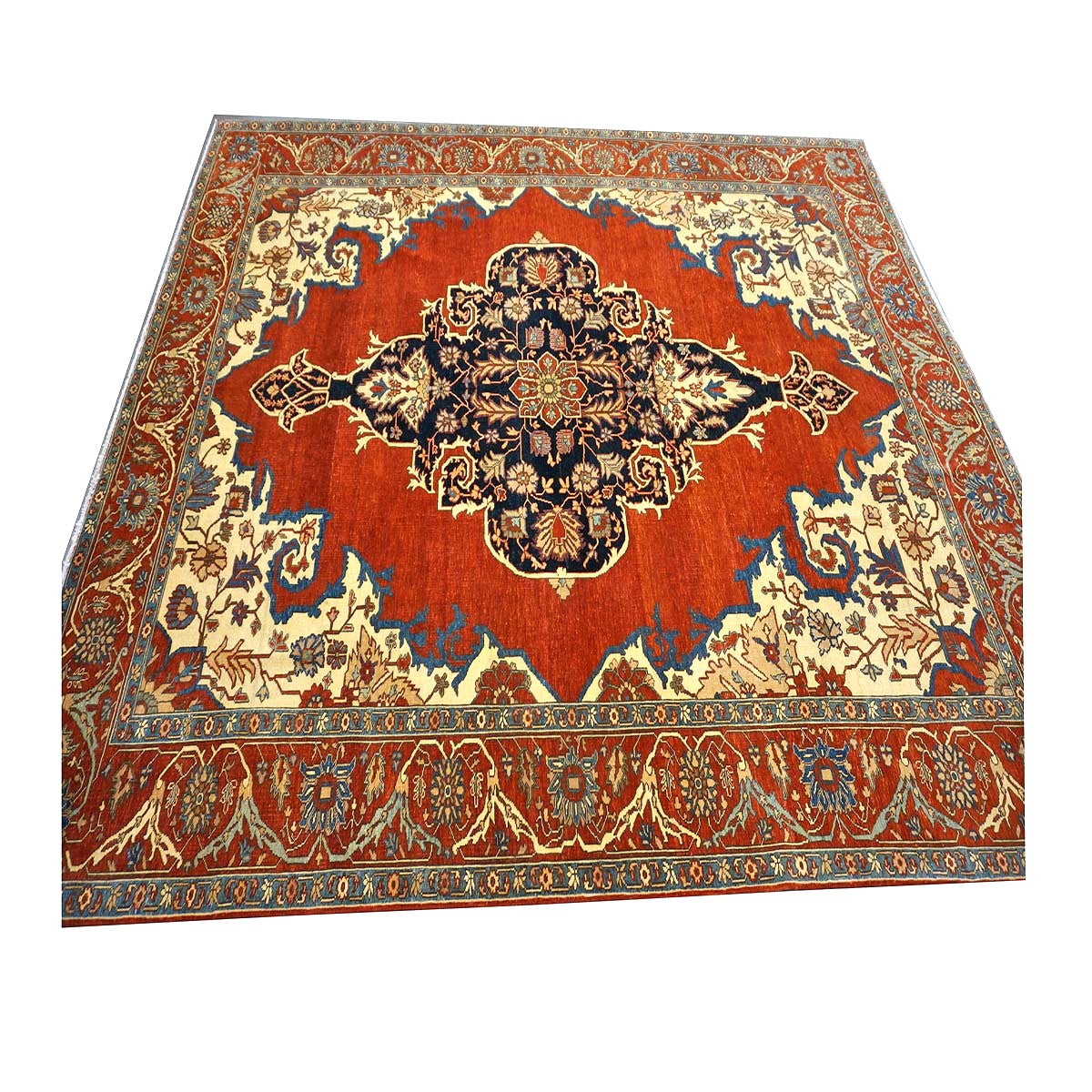 Turkish Serapi Wool 8x10 Rust, Navy & Ivory Handmade Area Rug #1141237