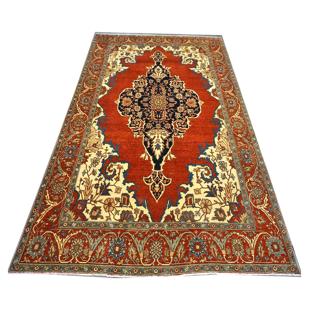 Turkish Serapi Wool 8x10 Rust, Navy & Ivory Handmade Area Rug #1141237