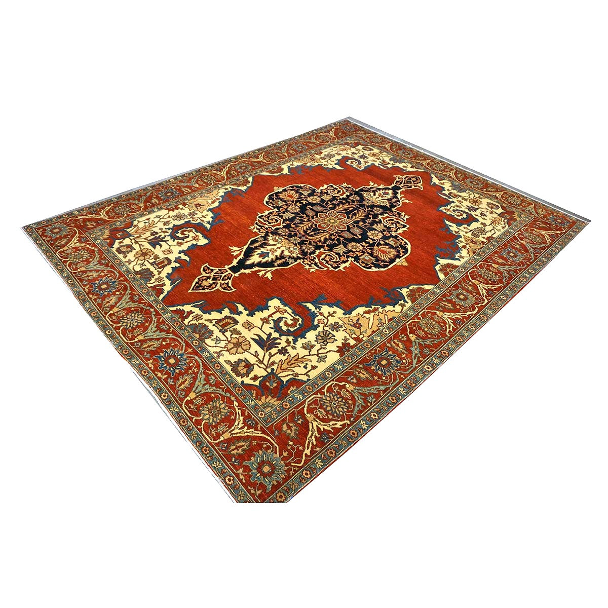 Turkish Serapi Wool 8x10 Rust, Navy & Ivory Handmade Area Rug #1141237