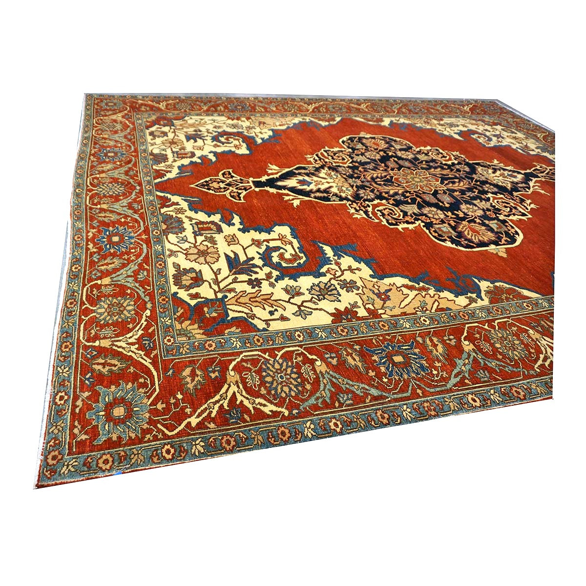 Turkish Serapi Wool 8x10 Rust, Navy & Ivory Handmade Area Rug #1141237