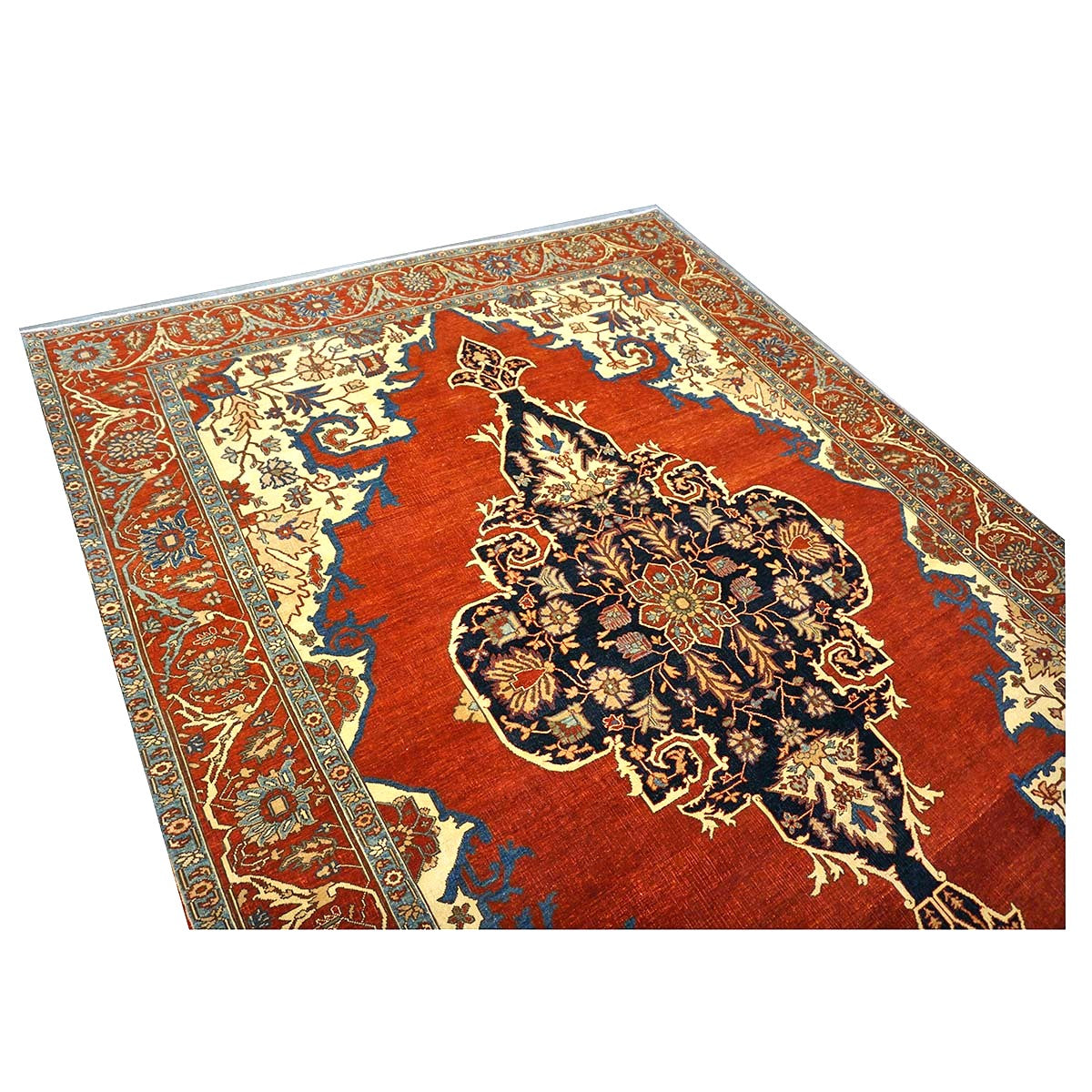 Turkish Serapi Wool 8x10 Rust, Navy & Ivory Handmade Area Rug #1141237