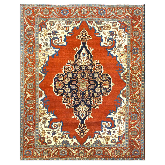 Turkish Serapi Wool 8x10 Rust, Navy & Ivory Handmade Area Rug #1141237